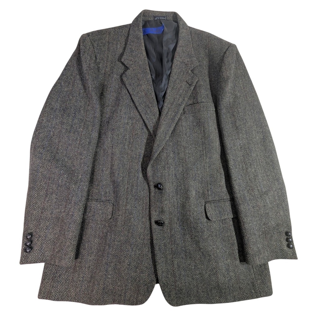 Clark 100% Wool Herringbone Blazer 48L Gray Brown - Picture 3 of 16